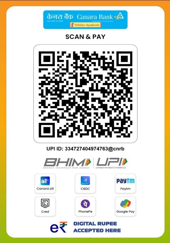 Canara Bank scan and pay QR code supplied by Amreeth Sandhan Foundation